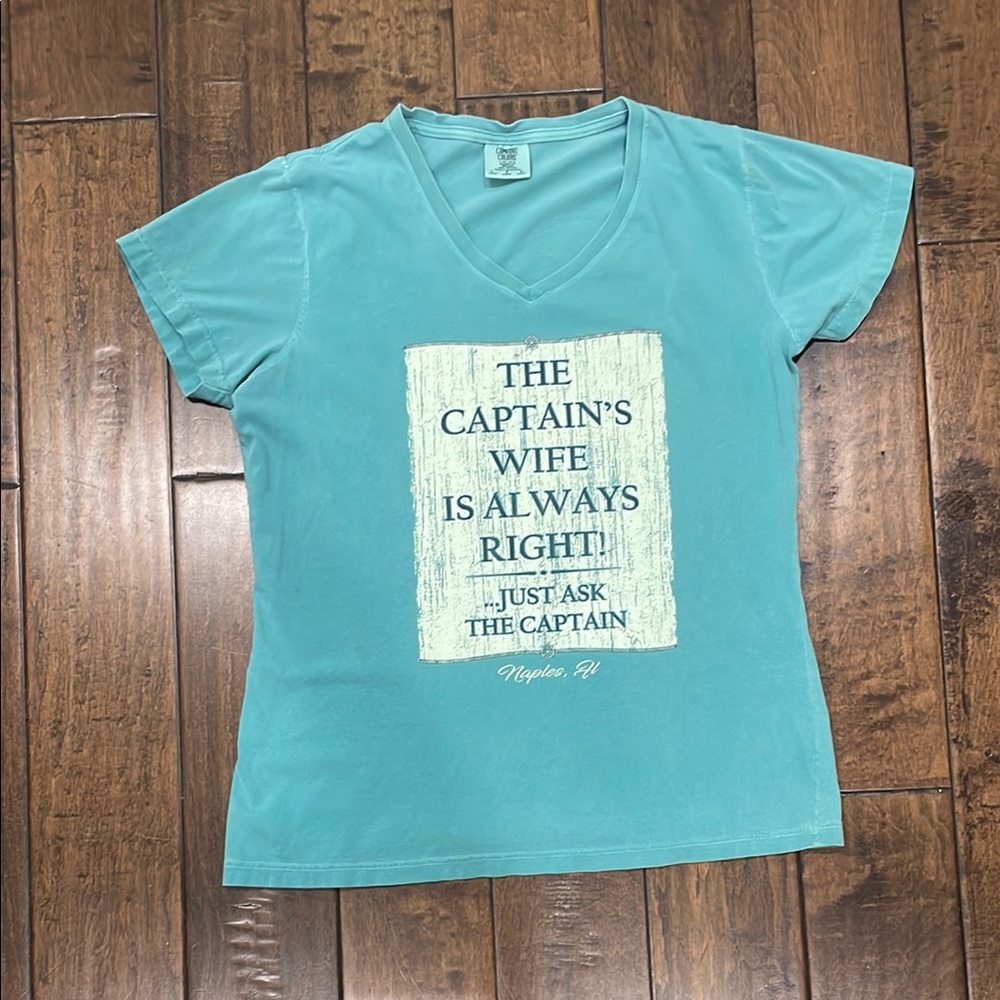 Comfort Colors Blue Graphic Fitted Cap Sleeve Tee